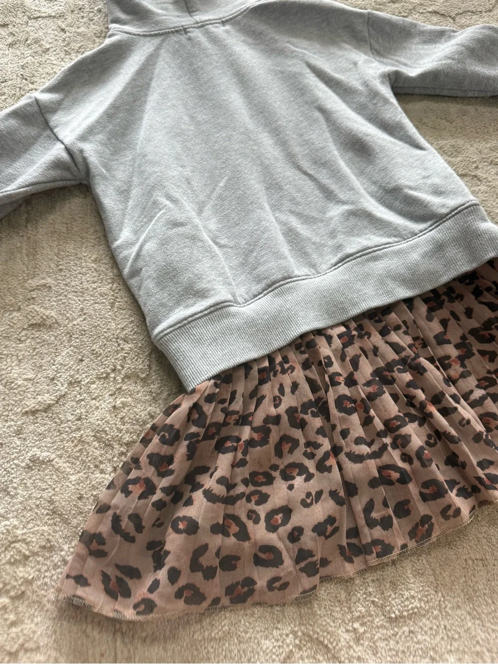 Zara Light Gray Hoodie with Leopard Print Tulle Skirt